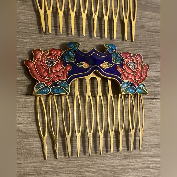 Jewelry Vintage Pair Of Cloisonne Hair Combs Clips Poshmark